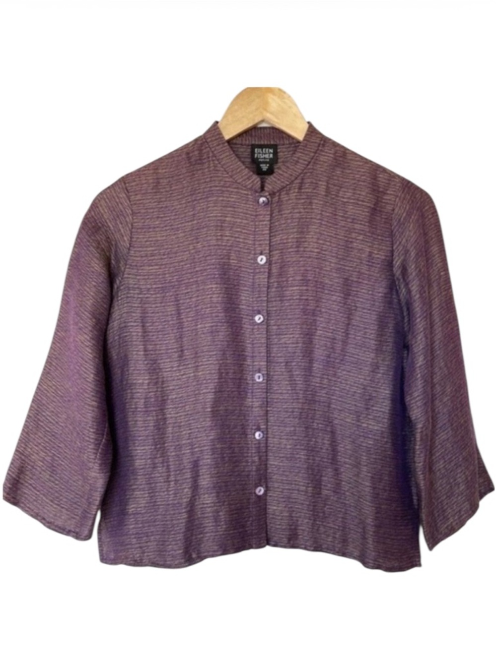 Eileen Fisher Silk and Linen Button Front Top Eggplant Gold Lightweight Size PP
